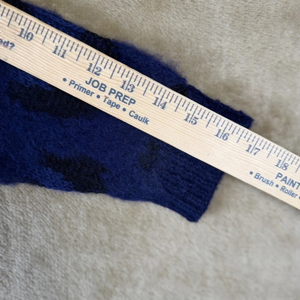 Kate Spade New York Blue Leopard Alpaca Wool Mock Neck Sweater Womens XS